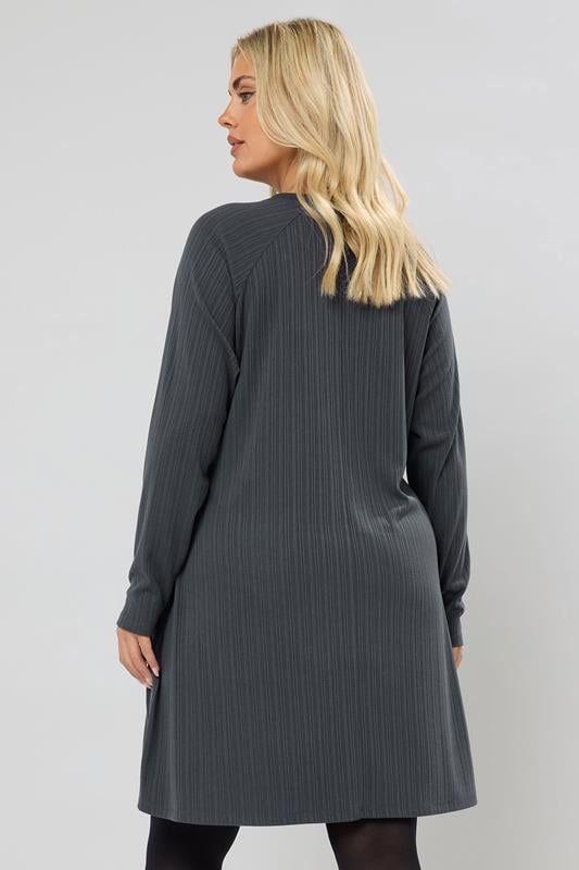 Evans YOURS Curve Grey Button Ribbed Tunic Dress