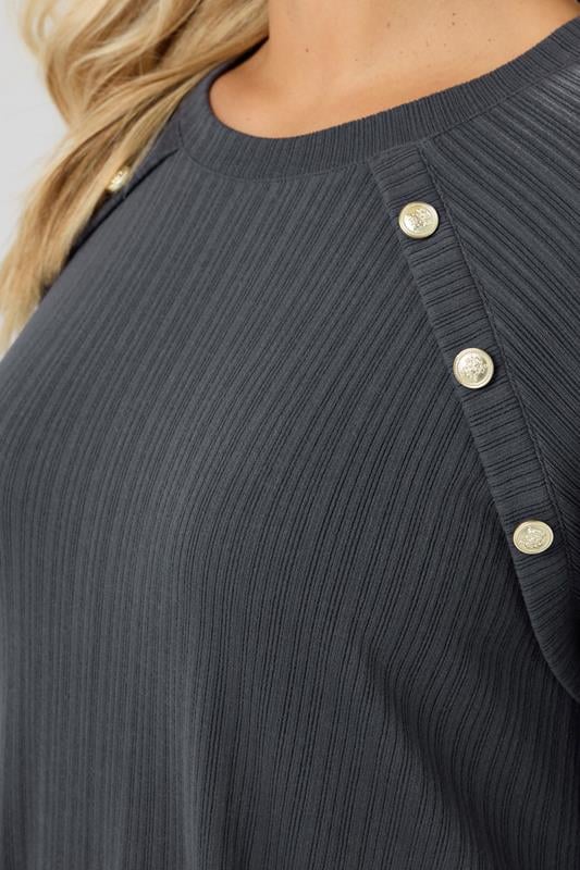 Evans YOURS Curve Grey Button Ribbed Tunic Dress