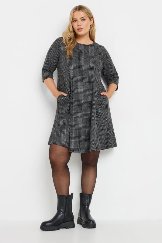 Evans YOURS Curve Grey Check Print Mini Dress