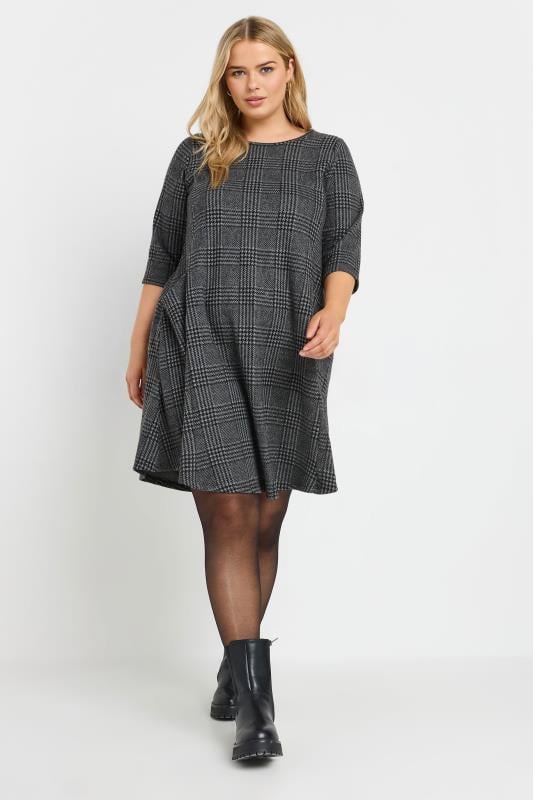evans YOURS Curve Grey Check Print Mini Dress