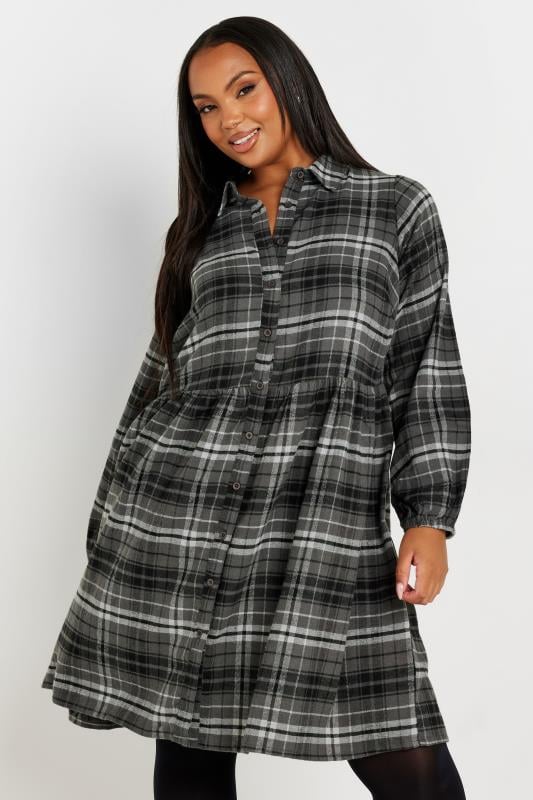 Evans YOURS Curve Grey Check Print Shirt Dress