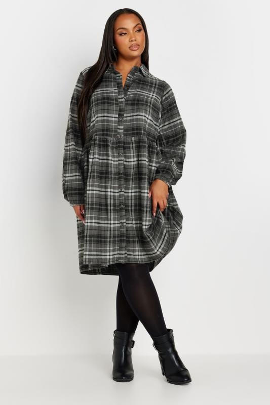 Evans YOURS Curve Grey Check Print Shirt Dress