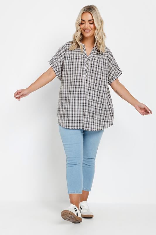 Evans YOURS Curve Grey Check Print Textured Blouse