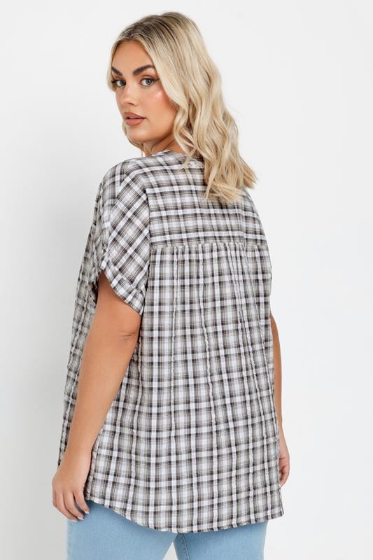Evans YOURS Curve Grey Check Print Textured Blouse