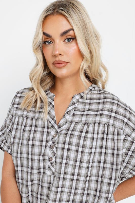 Evans YOURS Curve Grey Check Print Textured Blouse
