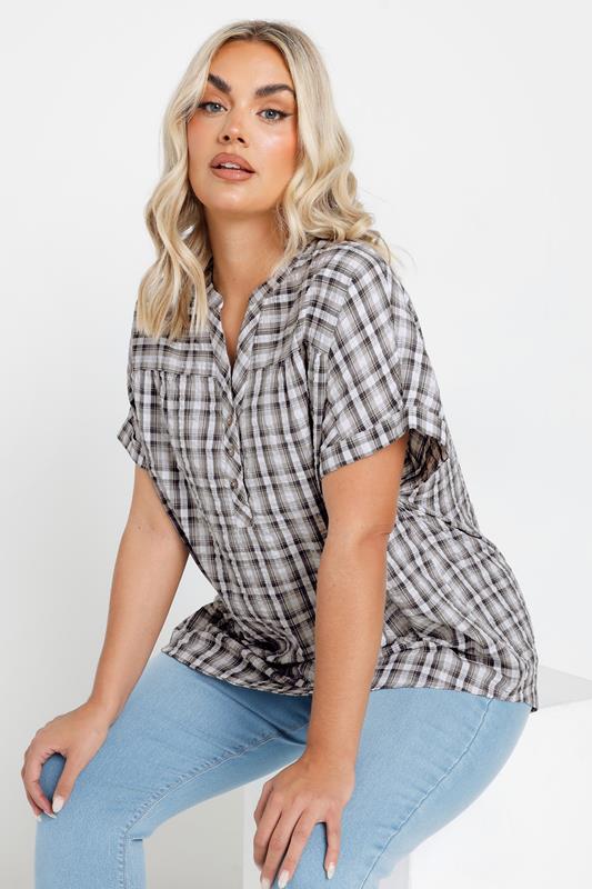 evans YOURS Curve Grey Check Print Textured Blouse