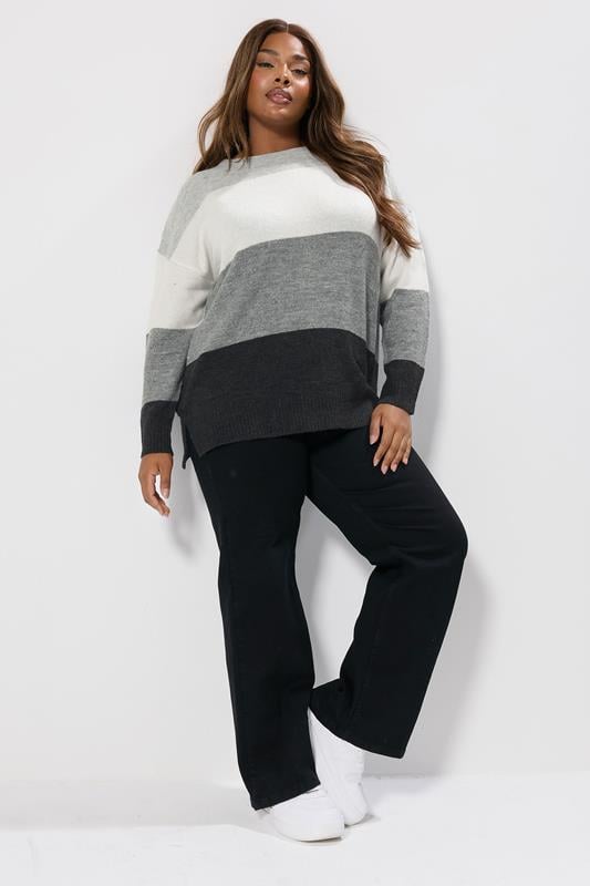 Evans YOURS Curve Grey Colourblock Stripe Jumper