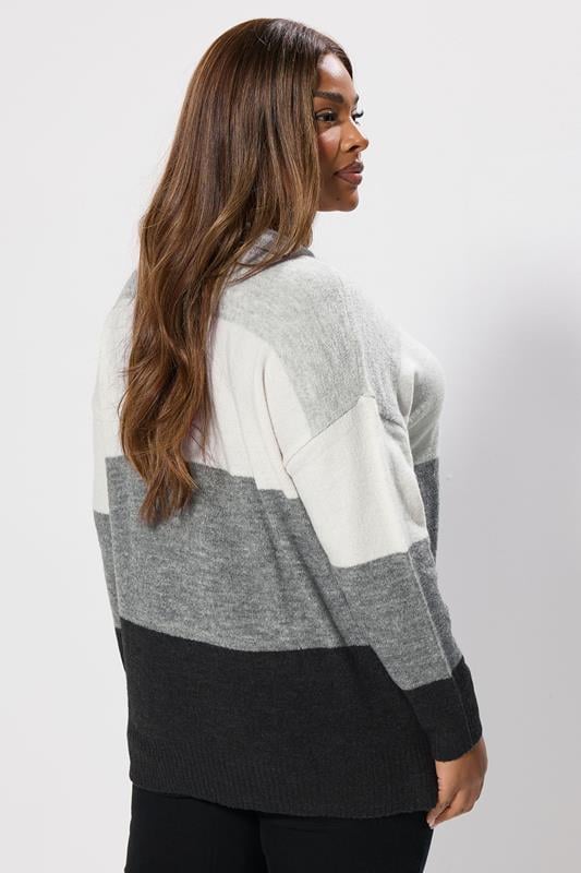 Evans YOURS Curve Grey Colourblock Stripe Jumper