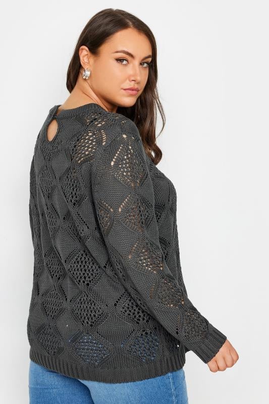 Evans YOURS Curve Grey Crochet Stitch Jumper