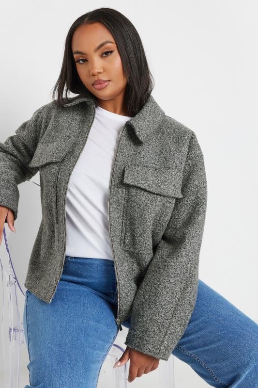 Evans YOURS Curve Grey Cropped Boucle Jacket