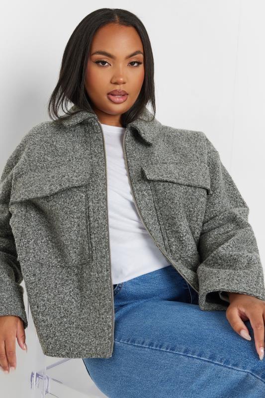 Evans YOURS Curve Grey Cropped Boucle Jacket