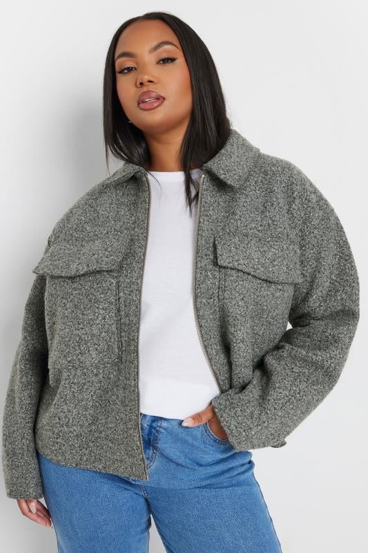 evans YOURS Curve Grey Cropped Boucle Jacket