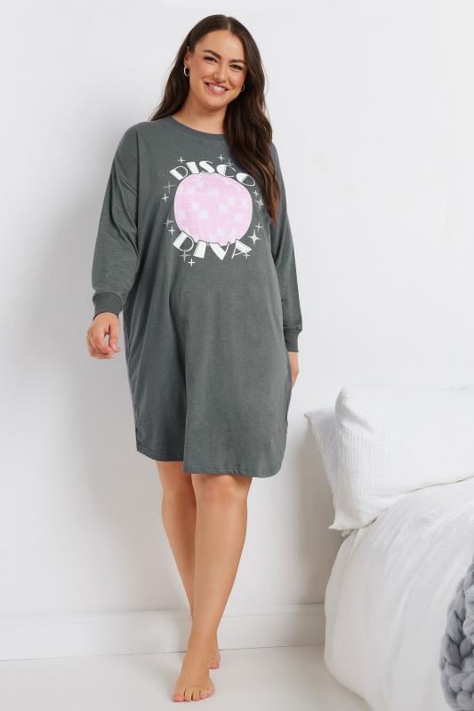 Evans YOURS Curve Grey 'Disco Diva' Nightdress