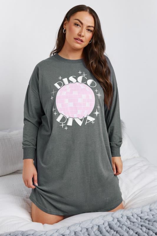 evans YOURS Curve Grey 'Disco Diva' Nightdress