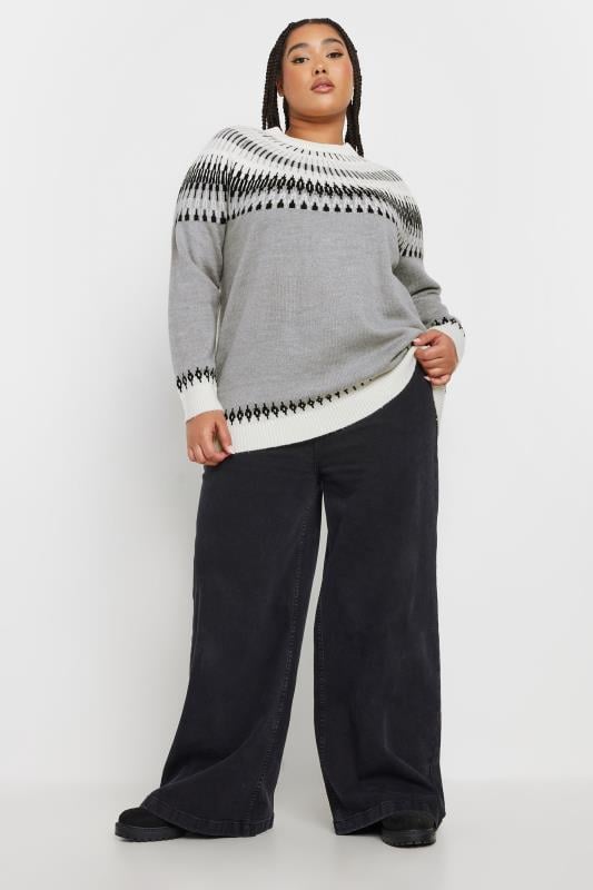 Evans YOURS Curve Grey Fairisle Knitted Jumper