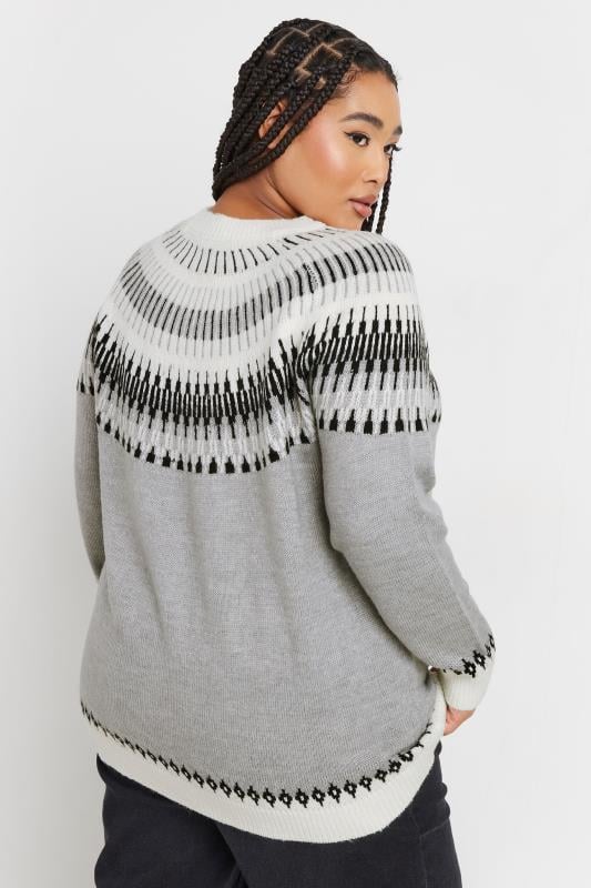 Evans YOURS Curve Grey Fairisle Knitted Jumper