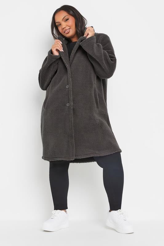 Evans YOURS Curve Grey Faux Fur Teddy Coat