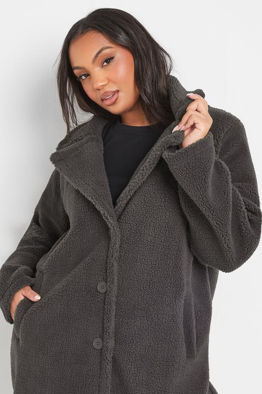 Evans YOURS Curve Grey Faux Fur Teddy Coat