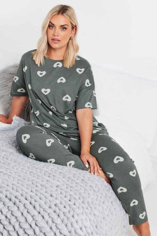 Evans YOURS Curve Grey Heart Print Pyjama Set