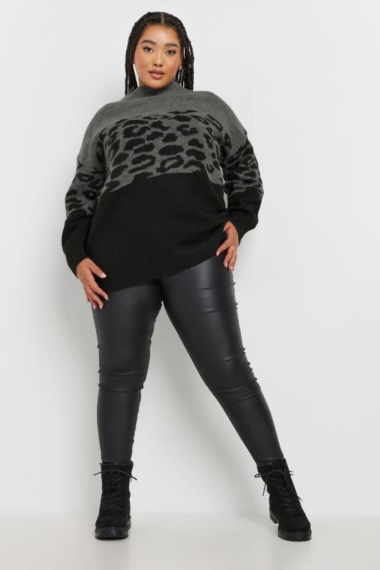 Evans YOURS Curve Grey Leopard Colourblock Jumper