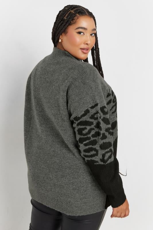 Evans YOURS Curve Grey Leopard Colourblock Jumper