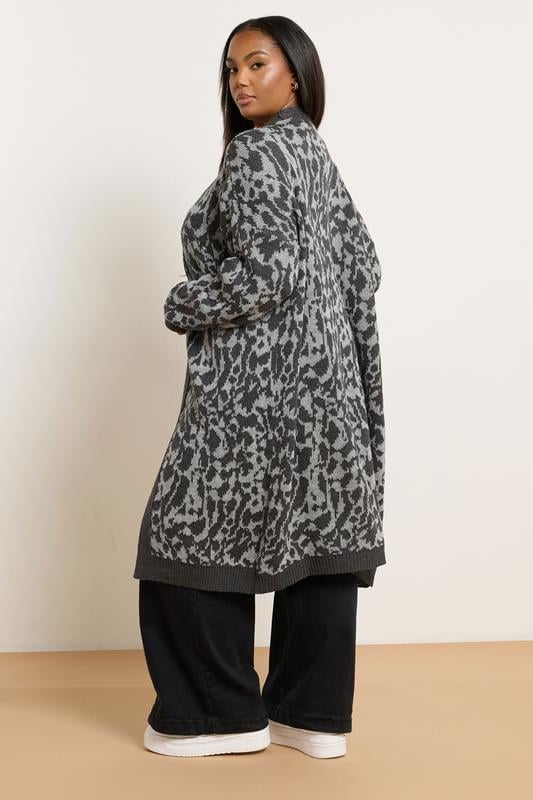 Evans YOURS Curve Grey Leopard Print Midi Cardigan
