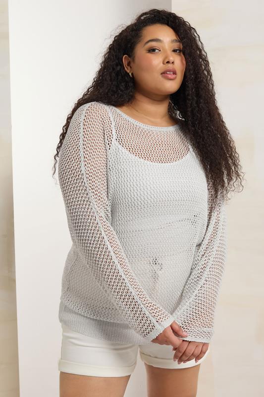 evans YOURS Curve Grey Metallic Crochet Jumper