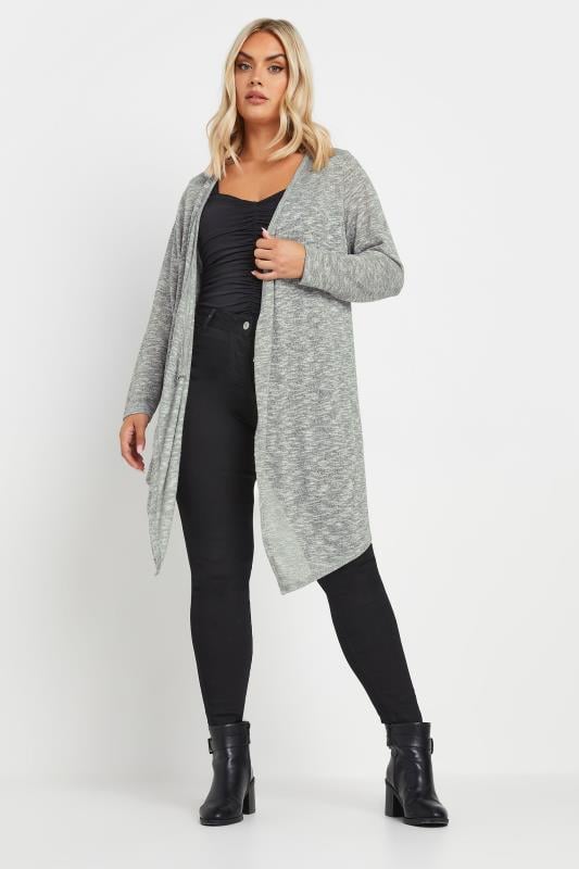 Evans YOURS Curve Grey Metallic Waterfall Cardigan