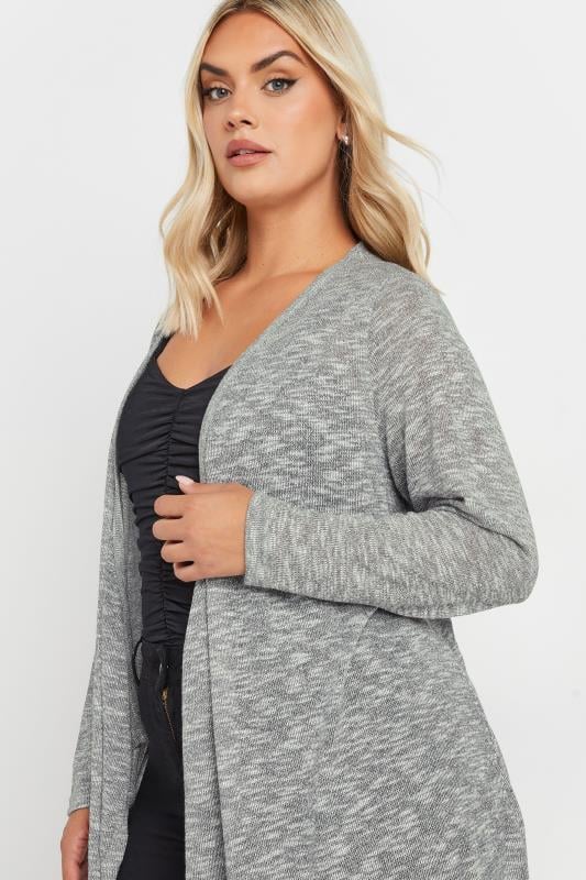 Evans YOURS Curve Grey Metallic Waterfall Cardigan