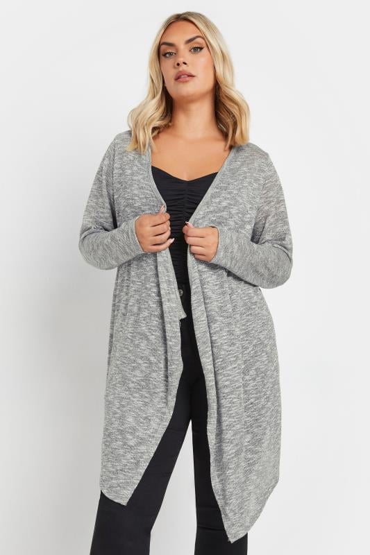 evans YOURS Curve Grey Metallic Waterfall Cardigan