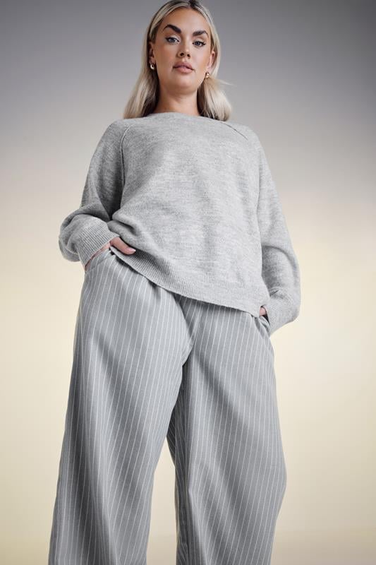 Evans YOURS Curve Grey Pinstripe Wide Leg Trousers