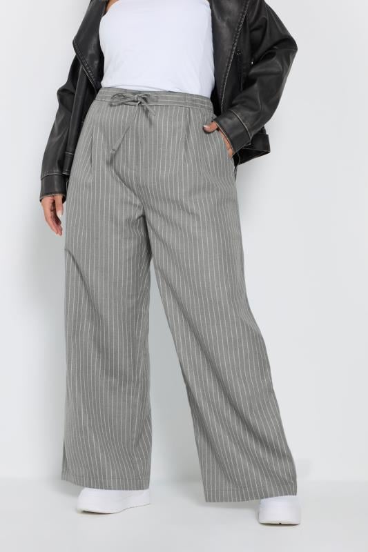 Evans YOURS Curve Grey Pinstripe Wide Leg Trousers