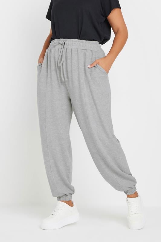 evans YOURS Curve Grey Pleat Front Cuffed Joggers
