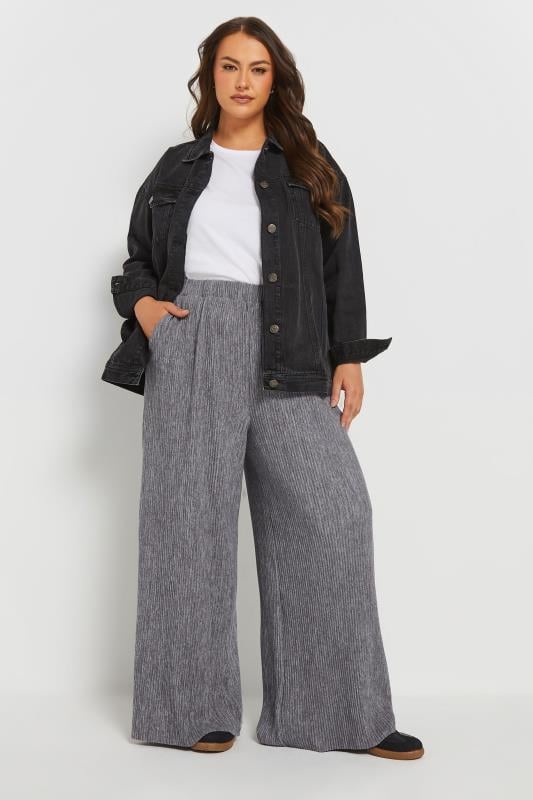Evans YOURS Curve Grey Pleated Wide Leg Trousers