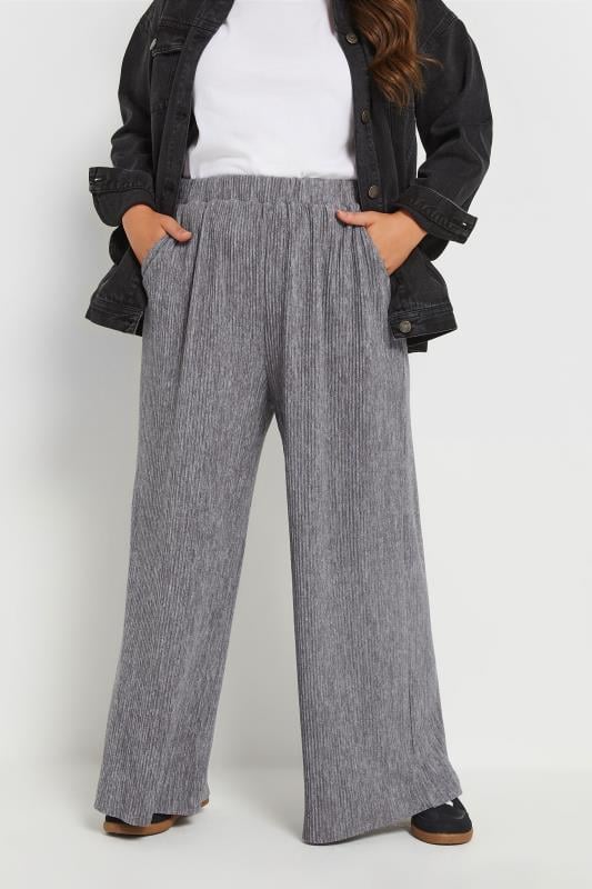 evans YOURS Curve Grey Pleated Wide Leg Trousers