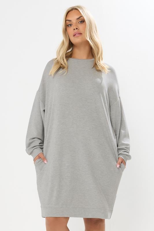 evans YOURS Curve Grey Pocket Sweatshirt Dress