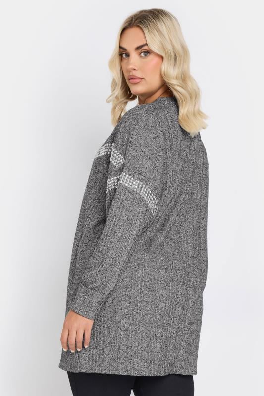 Evans YOURS Curve Grey Ribbed Chevron Stud Jumper