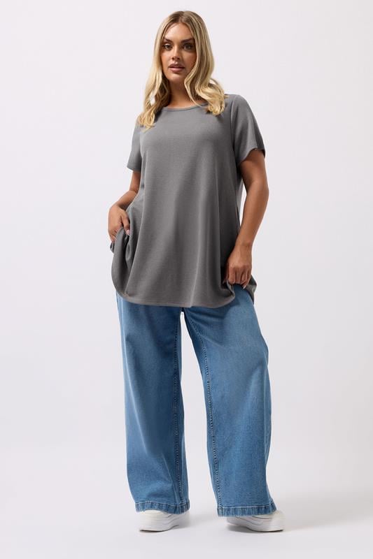 Evans YOURS Curve Grey Ribbed Soft Touch T-Shirt