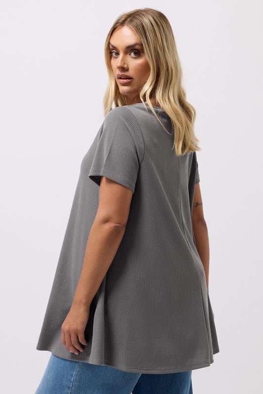 Evans YOURS Curve Grey Ribbed Soft Touch T-Shirt