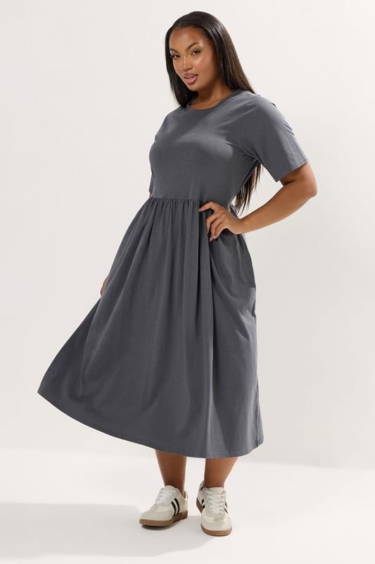 evans YOURS Curve Grey Throw On Smock Dress