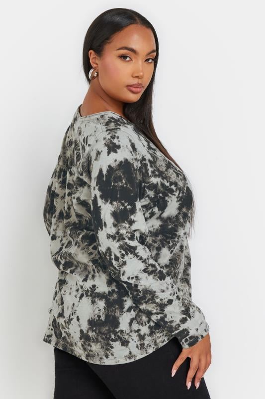 Evans YOURS Curve Grey Tie Dye Long Sleeve T-Shirt