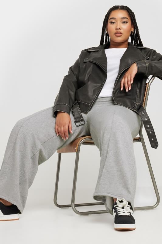 Evans YOURS Curve Grey Wide Leg Joggers