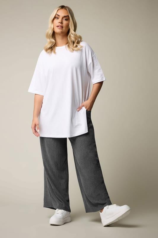 Evans YOURS Curve Grey Wide Leg Textured Trousers