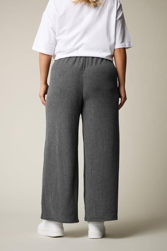Evans YOURS Curve Grey Wide Leg Textured Trousers