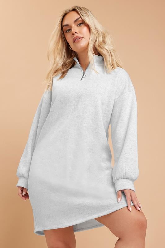Evans YOURS Curve Grey Zip Neck Jumper Dress