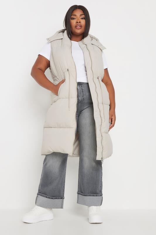 Evans YOURS Curve Ivory Drawcord Panelled Gilet