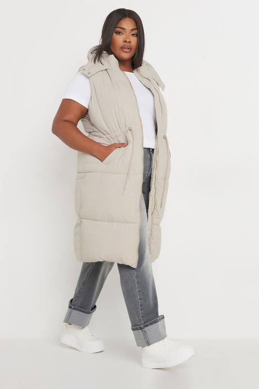 evans YOURS Curve Ivory Drawcord Panelled Gilet