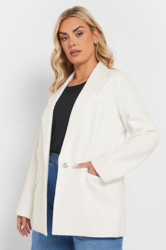 evans YOURS Curve Ivory White Boucle Blazer