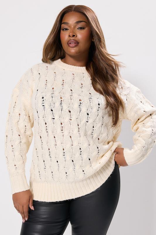 Evans YOURS Curve Ivory White Cable Knit Jumper