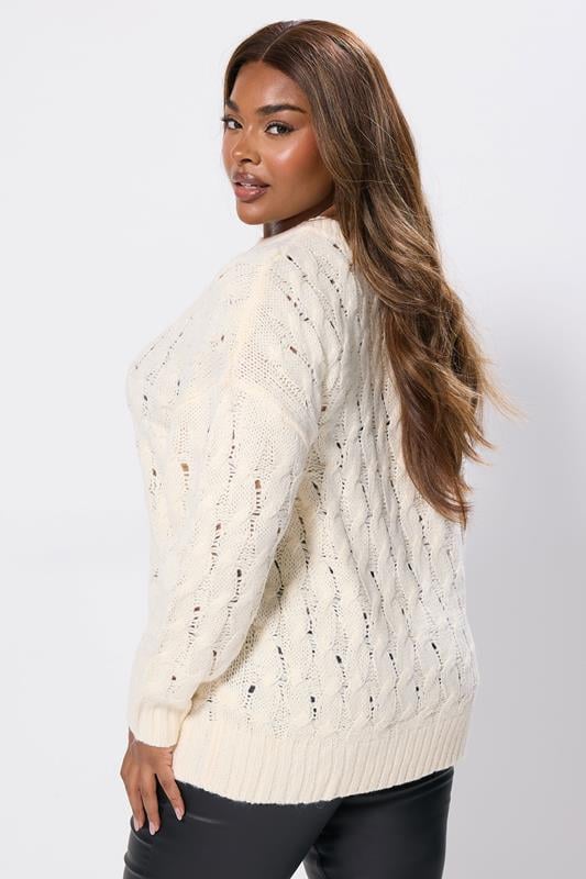 Evans YOURS Curve Ivory White Cable Knit Jumper